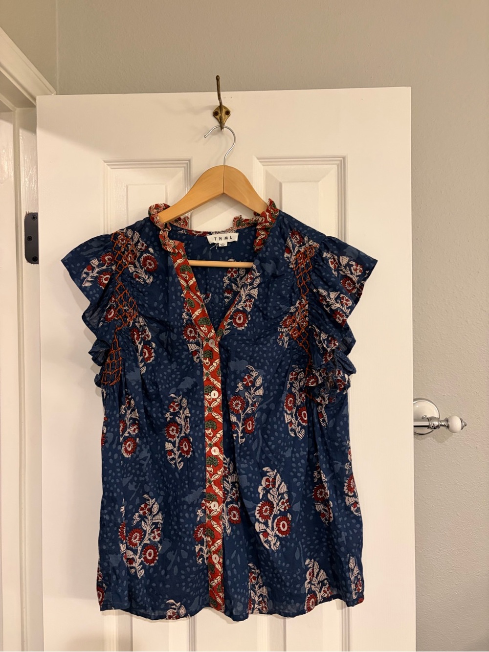 THML Madrona Block Print Flutter Sleeve Top Small